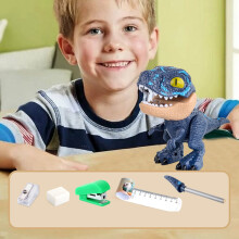 Nieuwe originele schrijfwarenset 5-in-1 met verwijderbare dinosaurusfiguurtjes voor jongens en meisjes, schoolspullen en cadeaus (blauw)