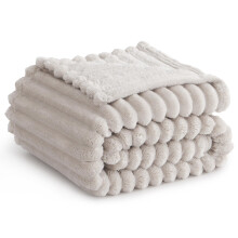 RUIKASI Fleece Throw Blanket for Sofa - Single Fluffy Beige Throws for