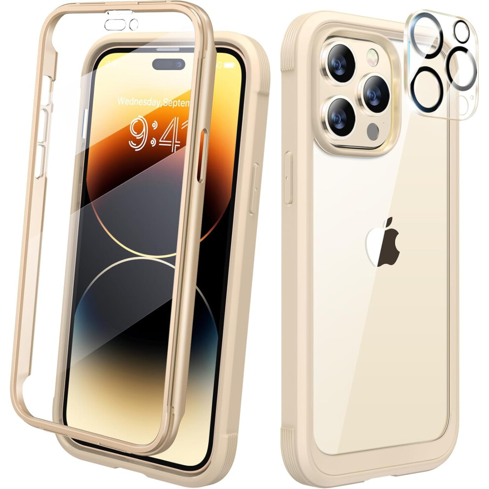 Diaclara Compatible With Iphone 14 Pro Case 6.1'', 2023 Upgraded Rugged Case With Built-In Screen & Camera Protector (Bean ) Yellow 9173940194830