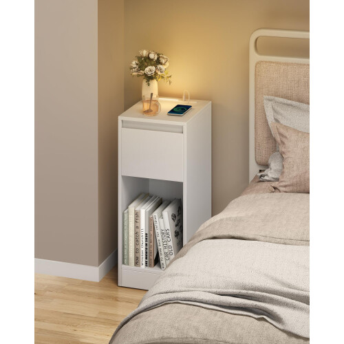 VASAGLE VASAGLE Slim Bedside Table with Charging Station and LED Light, Narrow 1