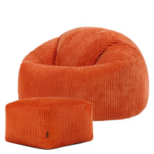 icon Kingston Cord Bean Bag with Footstool, Orange, Large Adult Bean
