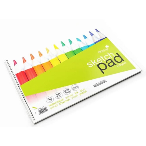 Silvine A3+ Wirebound Sketch Pad. 60 Pages (30 Sheets) 170gsm Smooth