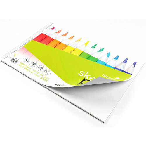 Silvine A3+ Wirebound Sketch Pad. 60 Pages (30 Sheets) 170gsm Smooth 2