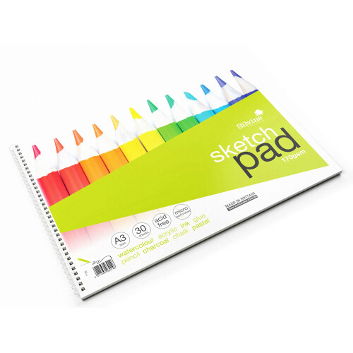 Silvine A3+ Wirebound Sketch Pad. 60 Pages (30 Sheets) 170gsm Smooth 1