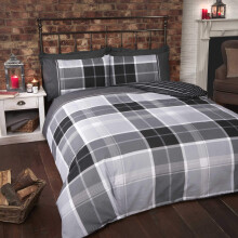 Rapport Home Argyle Tartan Check King Duvet Cover Set - Reversible