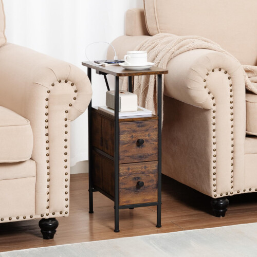 AMHANCIBLE Slim Bedside Table with Charging Station, Narrow Side Table 1