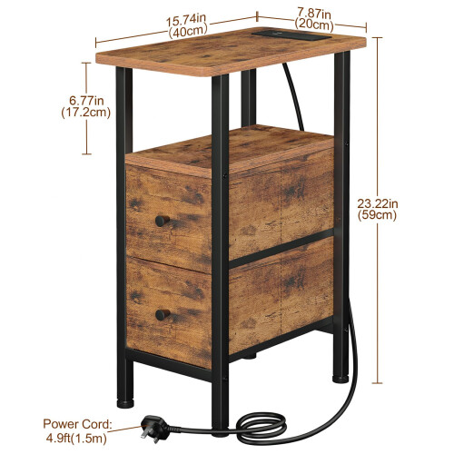 AMHANCIBLE Slim Bedside Table with Charging Station, Narrow Side Table 2