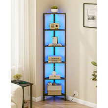 TUTOTAK Corner Shelf with LED Light, 6-Tier Corner Bookshelf for Small
