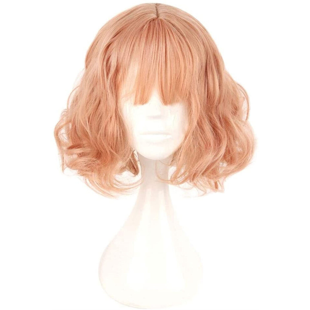 Unisex Pink Short Wavy Cosplay Wig With Soft Naturallooking Fibers For Lolita Harajuku Anime