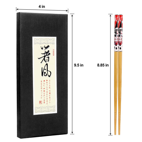 5 Pairs Natural Reusable Bamboo Chopsticks with Fortune Cat Pattern, 1