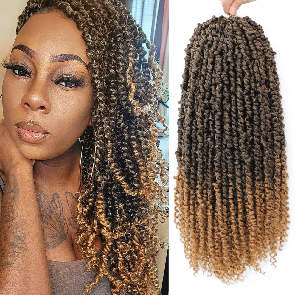 Unisex Passion Twist Hair Extensions 16 Inch Ombre T27, Pretwisted Crochet Braids For Women, Soft And Tangle Resistant