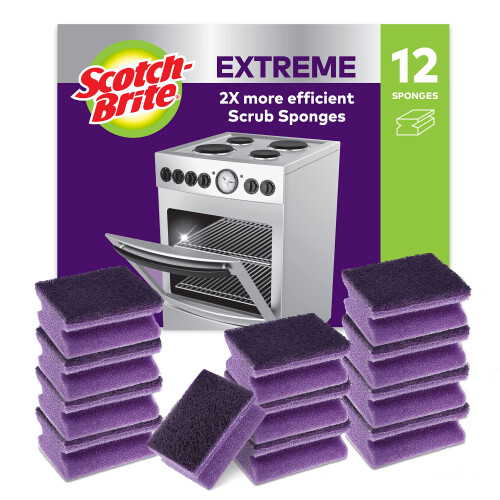 Scotch-Brite Extreme Scrub Sponge, 12 Pieces - High Performance