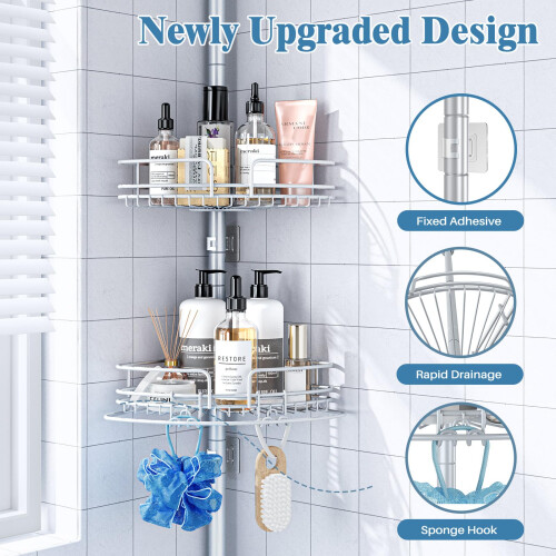 PKBD 4-Tier Rustproof Telescopic Corner Shower Caddy, Height 2