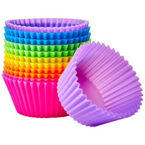 Amazon Amazon Basics Round Reusable Silicone Baking Cups, Pack of 12 (Oven-sa