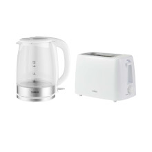 Tower Illuminating Kitchen Set, 1.7L Fast Boil Kettle & 2 Slice Toaster, White, PT10090WHT + PT20087WHT, EEJB321