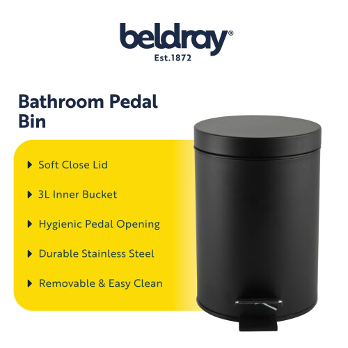 Beldray Beldray LA038098BLKFEU7 Bathroom Pedal Bin – Small Round Stainless 1