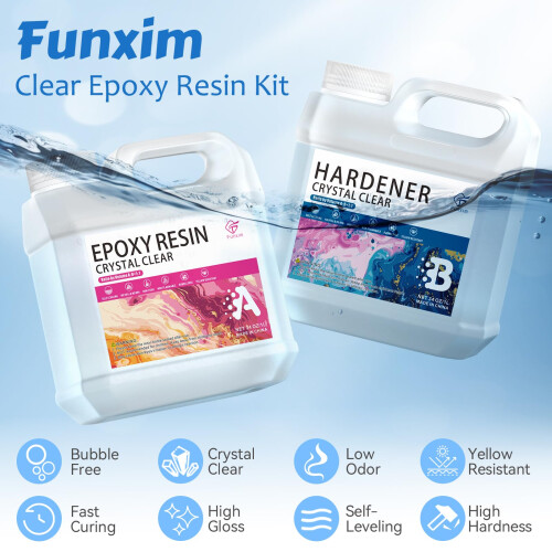 Funxim Crystal Clear Epoxy Resin Kit 2L/68oz - Self Leveling & Bubble 1