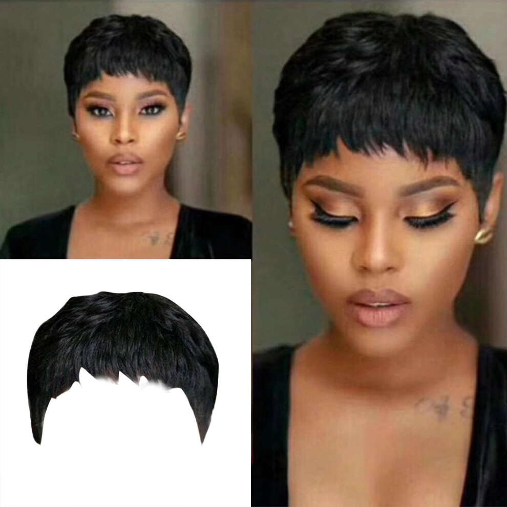 Short Black Wavy Layered Short Human Hair Wig For Black Women