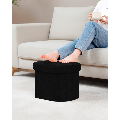 Bonlife Small Ottoman Storage Stool, Oval Folding Boucle Footstool, 1