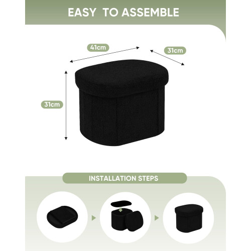 Bonlife Small Ottoman Storage Stool, Oval Folding Boucle Footstool, 2