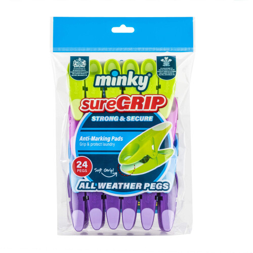 Minky Minky SureGrip Pegs, Assorted color, Pack of 24 1