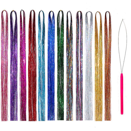 Conjunto de glitter para cabelo com ferramentas, 47 polegadas, 12 cores.
