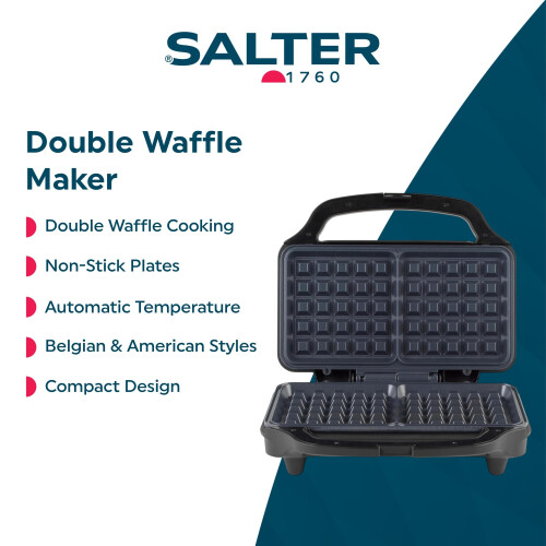 Salter Salter Double Waffle Maker – Non-Stick Dual Waffle Iron Plates, Deep 1