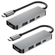 2X 4 in 1 USB Type C Hub Adapter with 4K 30Hz -Compatible Multiport Card Reader USB3.0 TF Pd Video Multi Ports