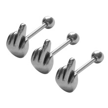3 Pcs Stainless Steel Tongue Rings Tongue Bar with Middle Finger Cartilage Piercing Rings Body Piercing Jewelry Silver