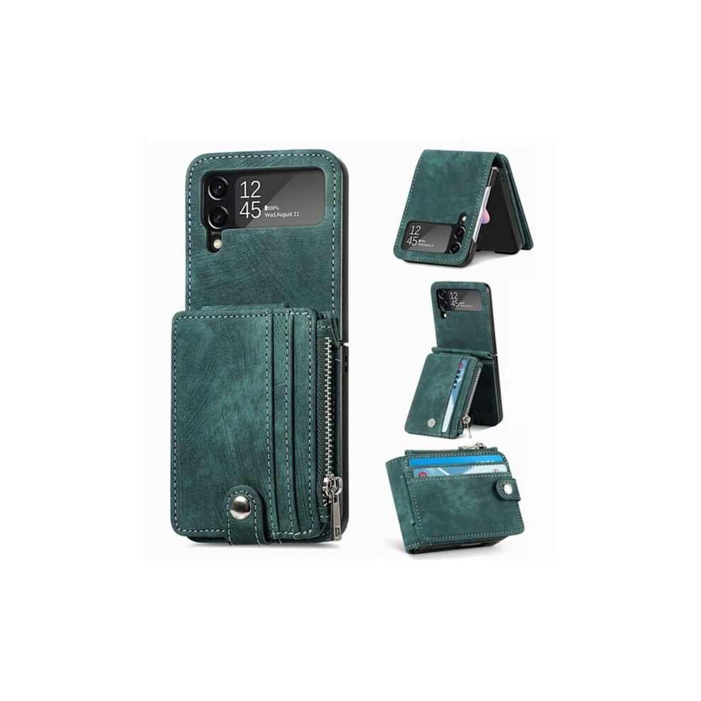 Compatible With Samsung Galaxy Z Flip 4 - Stylish Case With Card Holder Green 9482828496653