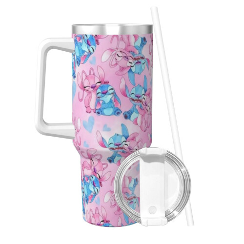 Εξατομικευμένο ποτήρι Stitch 40oz με λαβή και καλαμάκι - Κούπα καφέ από ανοξείδωτο 1
