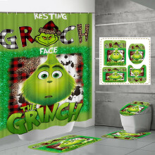 Hanety4dílná sada vánočních ozdob Grinch a sprchového závěsu72x72 palců, kompatibilní s vánočními a zimními dekoracemi do koupelny s