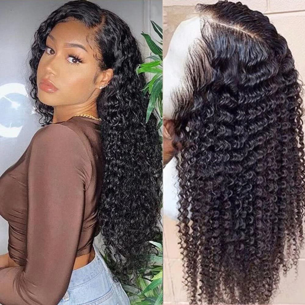 Unisex Black Lace Front Wigs Human Hair 13X4 Deep Curly Pre Plucked Brazilian Wig 180 Density For Women