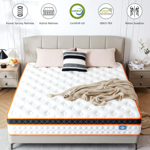 SEZMOONSI Double Mattress 4FT6, Gel Memory Foam, Individually Medium 2