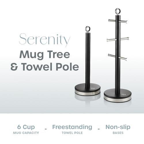 Swan Swan Serenity Kitchen Towel Pole and 6 Cup Mug Tree Set with Smooth 1