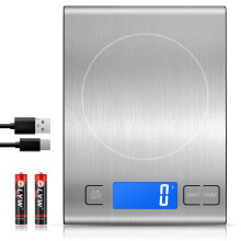 Diyife Rechargeable Digital Kitchen Scales, 1g/15kg 33lbs Food Weighing Scales with Large Backlit LCD Display (5 Units) Stainless Steel Electric Scal