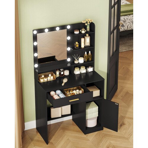 Hzuaneri Dressing Table with Mirror and 10 Bulb Lights, Vanity Table, 1