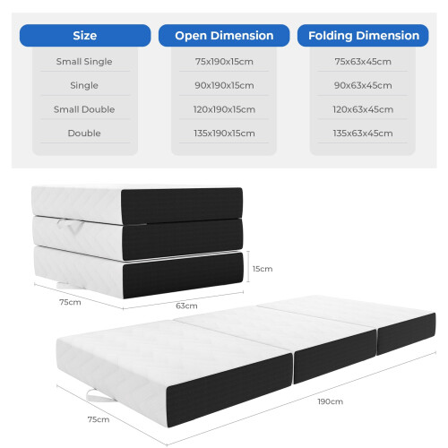 Vesgantti Vesgantti Folding Mattress Small Double, 15CM Gel Memory Foam Foldable 2