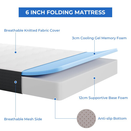 Vesgantti Vesgantti Folding Mattress Small Double, 15CM Gel Memory Foam Foldable 1