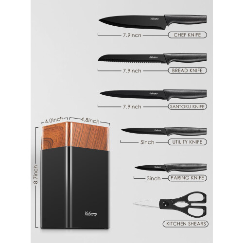 Knife Set, Yabano 7 Pieces Kitchen Knife Set with Universal Plastic 1