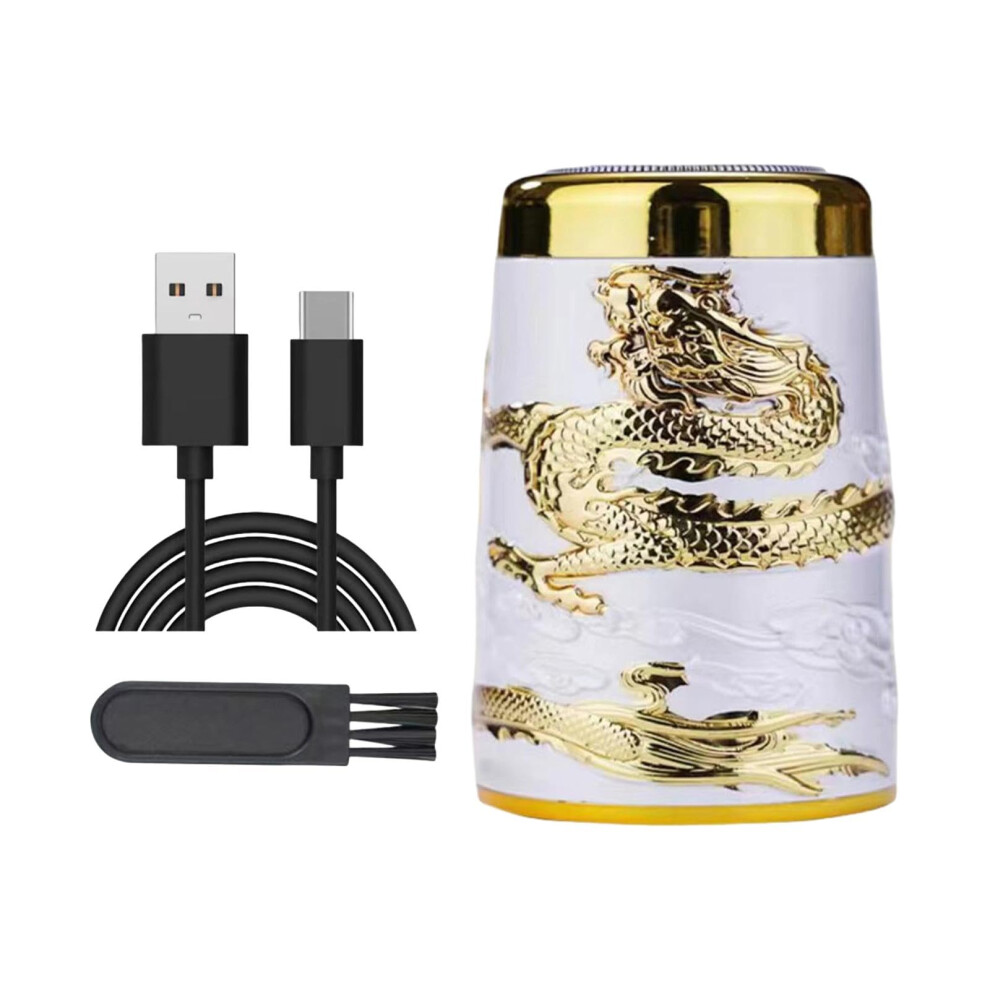 White Electric Shaver Usbc Rechargeable Ipx4 Waterproof Compact Travel Razor For Men Vintage Dragon Design