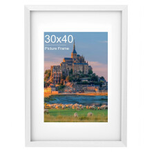 3040 Picture Frame, White Wooden Photo Frame 30x40 cm with Mount,