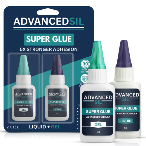Super Glue Combo Pack – Liquid + Gel Super Glue with Drop Tip