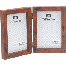 Hinged Double Photo Frame 6x4,Rustic Wood Effect 4x6'' Double Picture