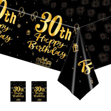 COSORO 2pcs Black Gold Table Cloth, 30th Birthday Table Decoration,