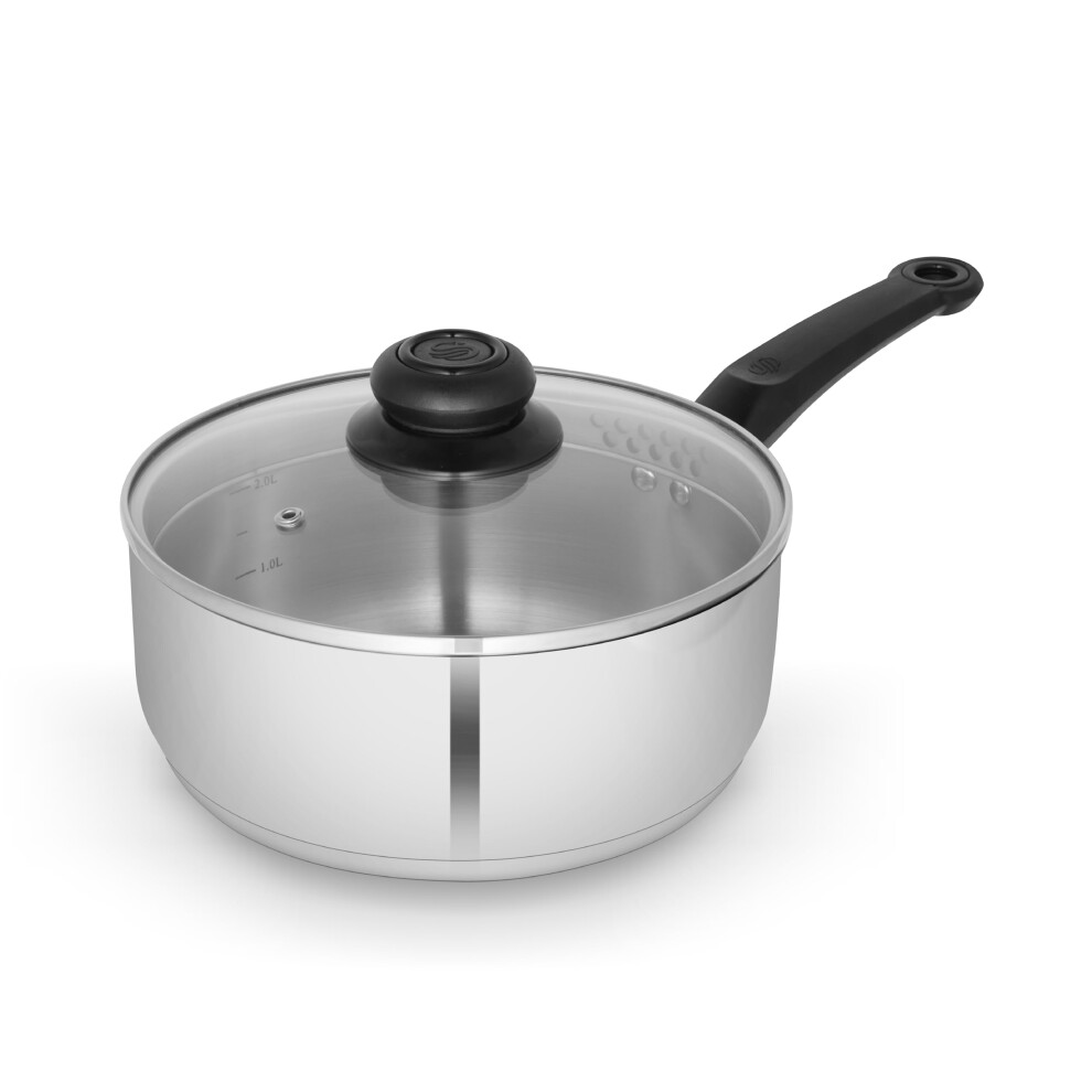 Swan Townhouse 20Cm Stainless Steel Saucepan With Glass Lid, Suitable For All Hob Types (Including Induction), Dishwasher Safe, Stainless Steel