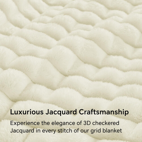 BEDELITE Fluffy Fleece Throw Blanket - Cream Sofa Throw Checkered 2