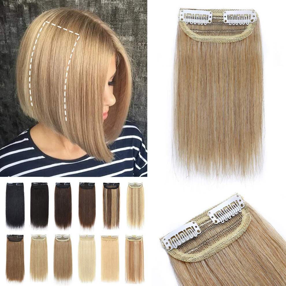 Unisex Dark Clip In Human Hair Extensions For Short Hair, Remy Blonde 6 Inch, Instant Volume Boost