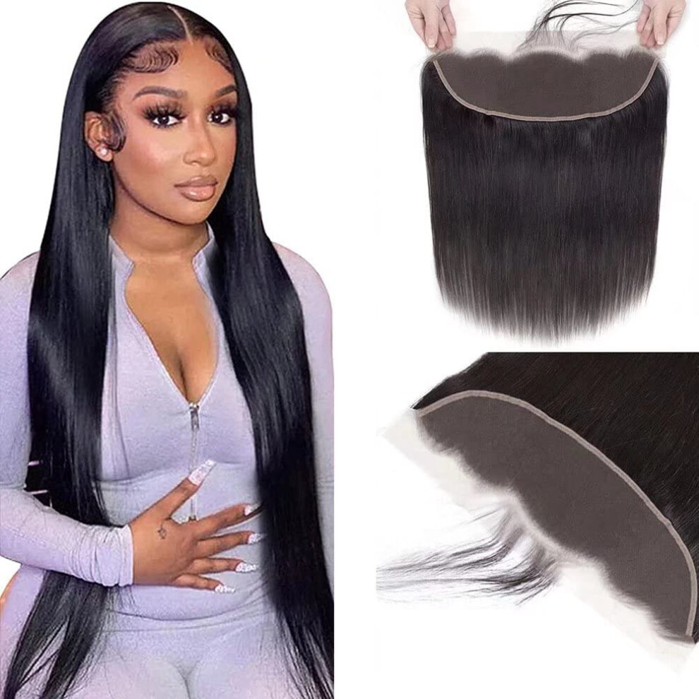 Unisex Brazilian Lace Frontal 13X4 Virgin Human Hair Straight Closure 16 Inch Natural Hairline Swiss Lace