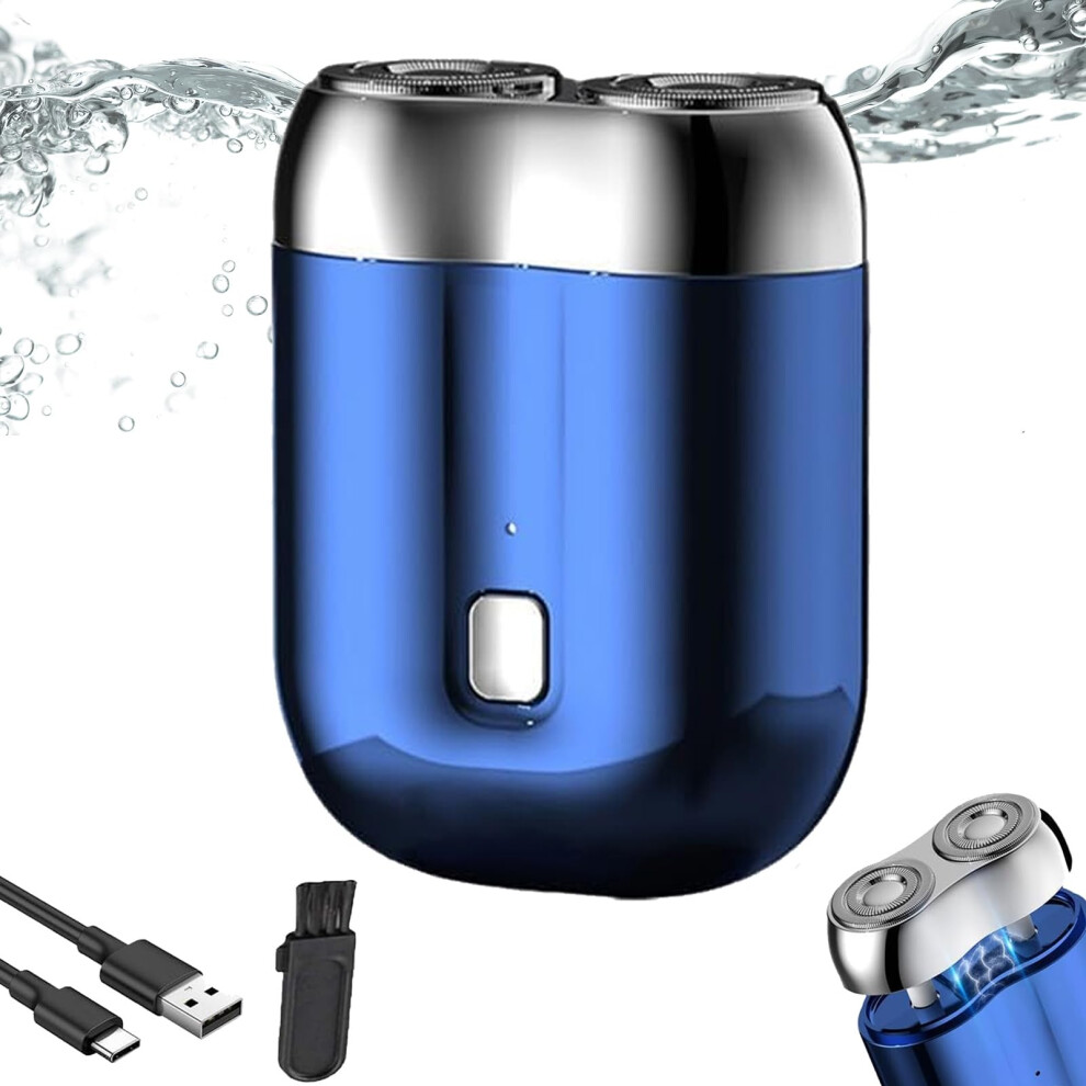 Electric Shaver for Men Waterproof Rechargeable Dual Head Wet and Dry Razor with 6600RPM Motor Blue